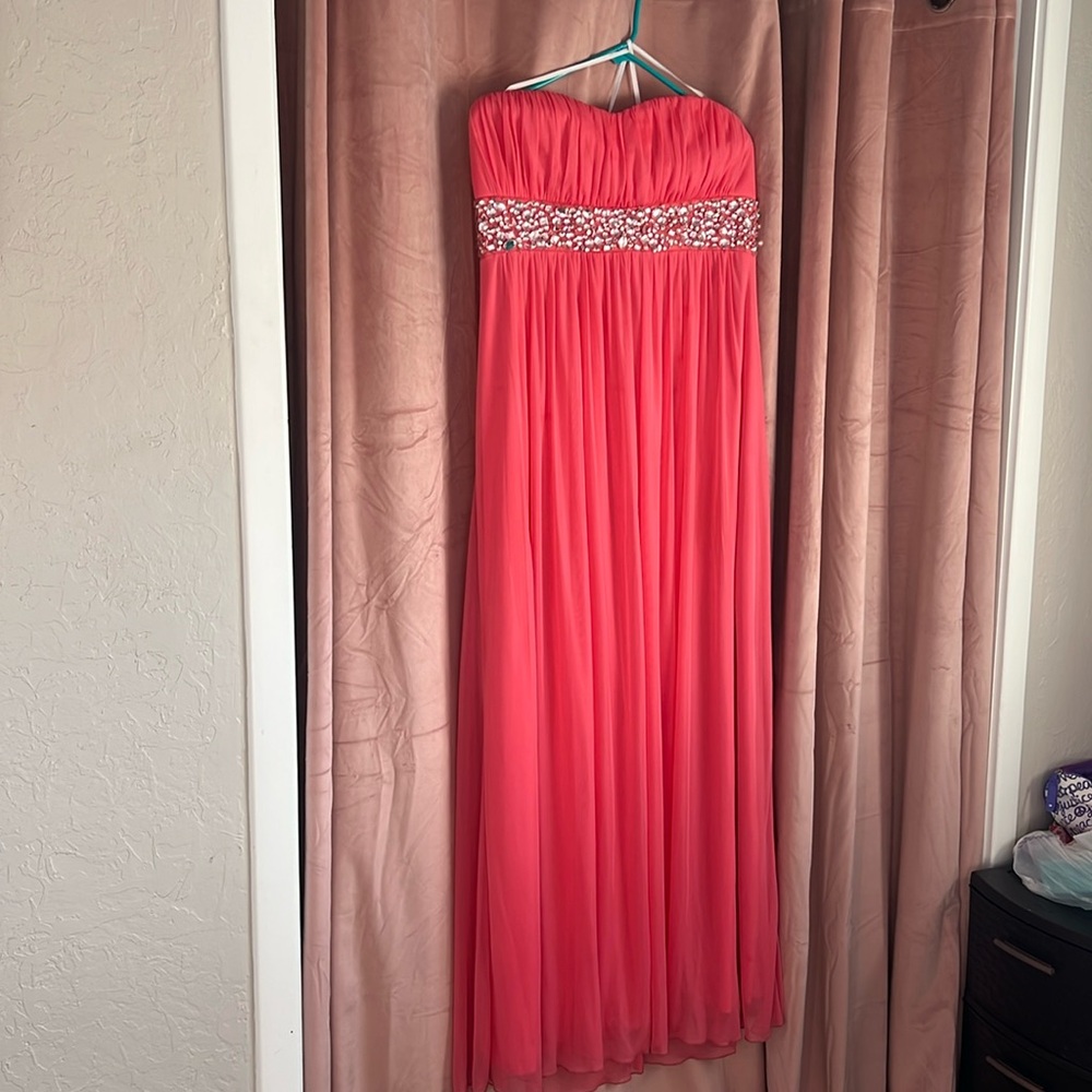 Strapless coral formal